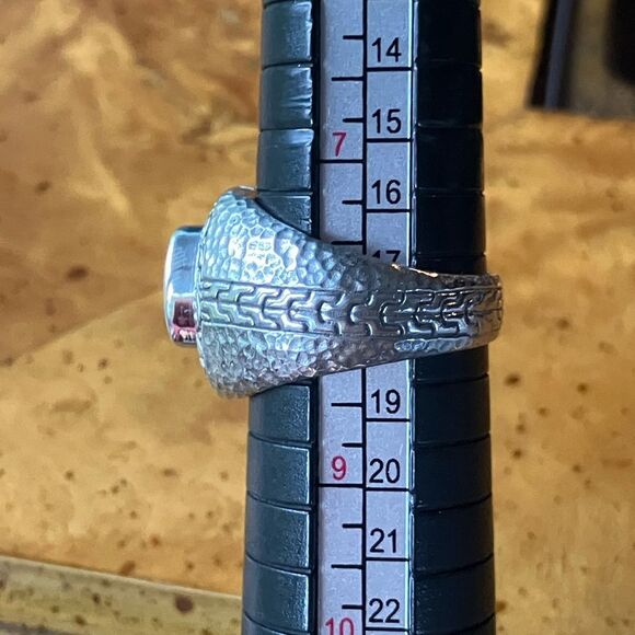 Natural Chrome Diopside Sterling Silver Hammered Ring Size 8 - Picture 8 of 9